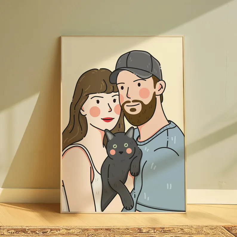 Custom Cartoon Pet Portrait – Fun Doodle Style Illustration (Digital Download)