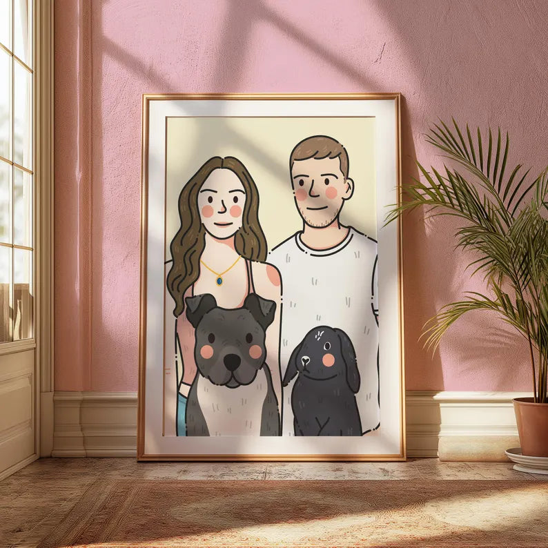 Custom Cartoon Pet Portrait – Fun Doodle Style Illustration (Digital Download)