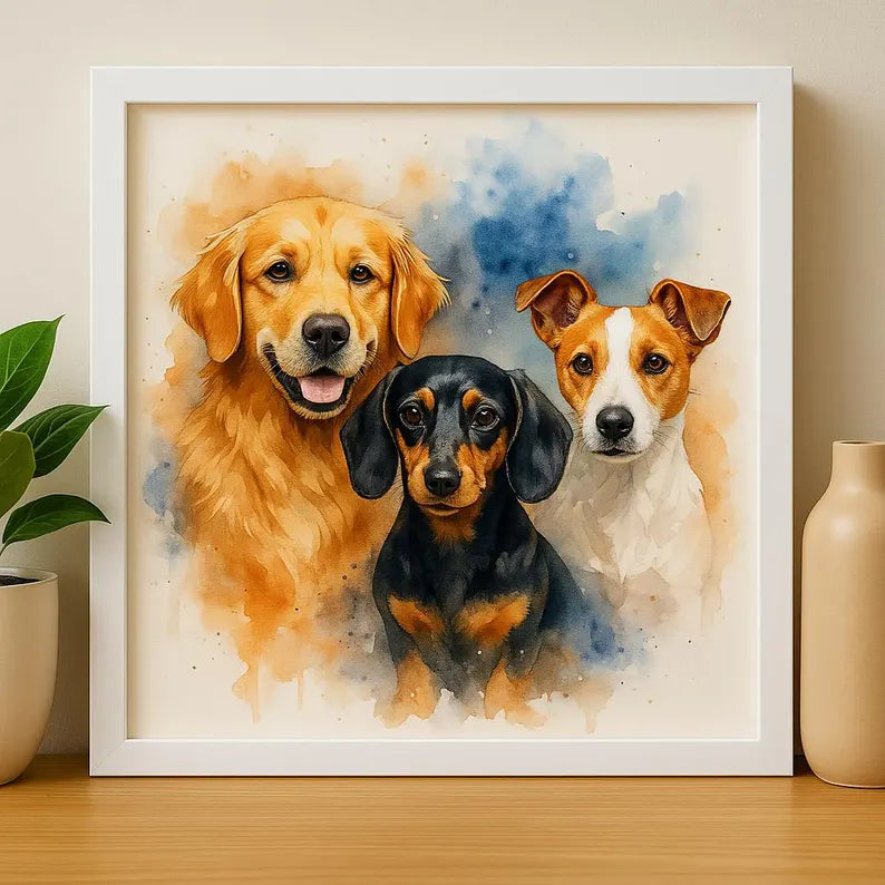 Custom Pet Family Watercolor Portrait – Unique Fur Illustration ( Digital Download)