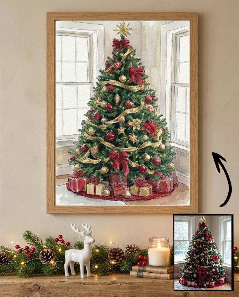 Custom Christmas Tree Portrait – Watercolor Holiday Keepsake (Digital Download)