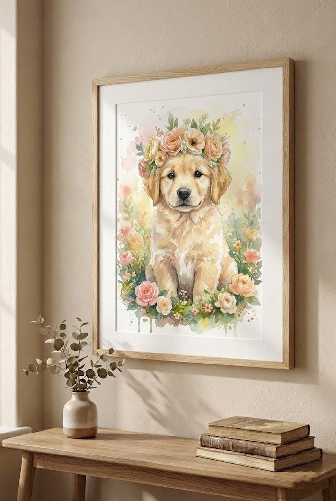 Custom Pet Portrait with Floral Crown - Watercolor Style (Digital Download)