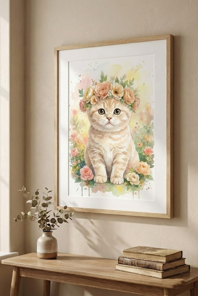Custom Pet Portrait with Floral Crown - Watercolor Style (Digital Download)