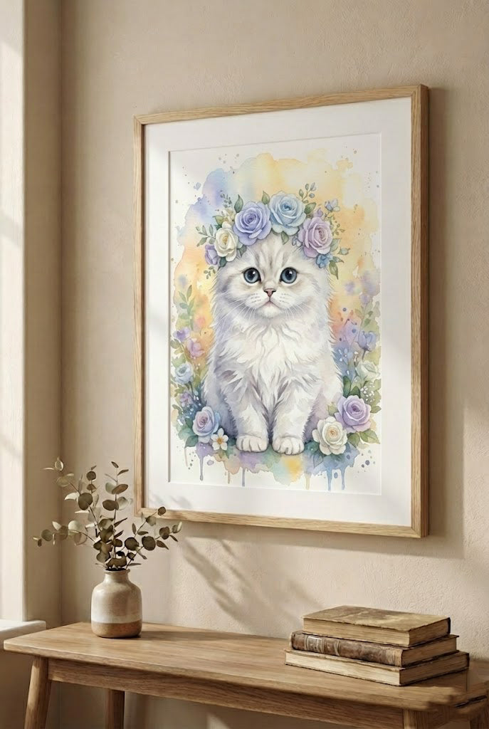 Custom Pet Portrait with Floral Crown - Watercolor Style (Digital Download)