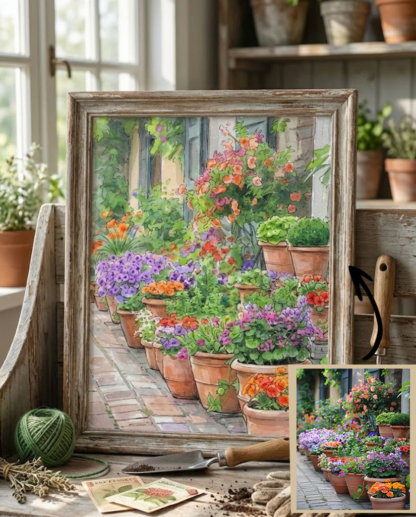 Custom Landscape & Flower Pot Portrait – Watercolor Plant Illustration (Digital Download)