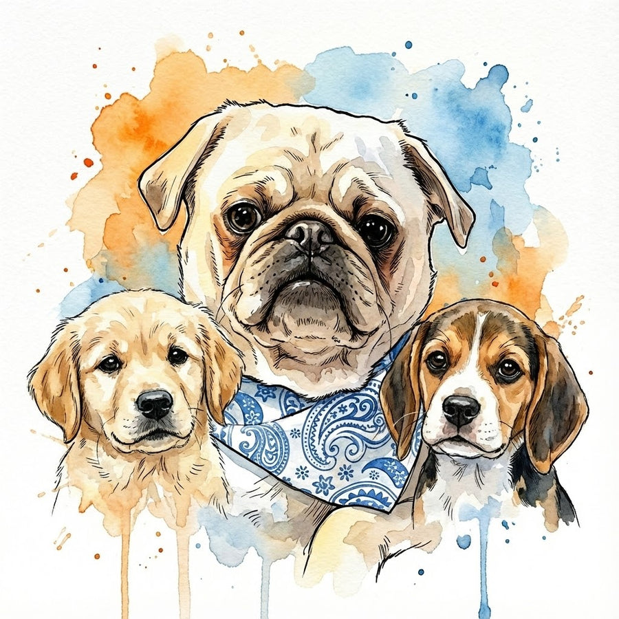 Custom Pet Family Watercolor Portrait – Unique Fur Illustration ( Digital Download)